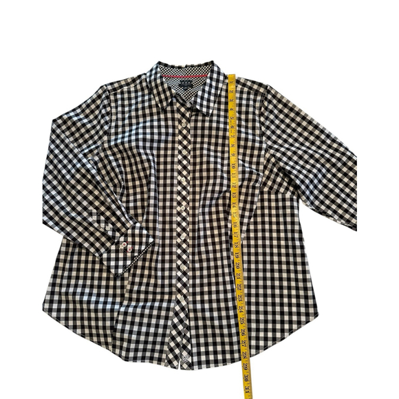 Talbots Gingham Check Button-down Blouse Womens 18W Black & White Fall Festival - Picture 15 of 17